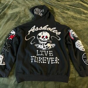 A-holes Live Forever ALF Men Sweatshirt Black Hoodie Skull Size M